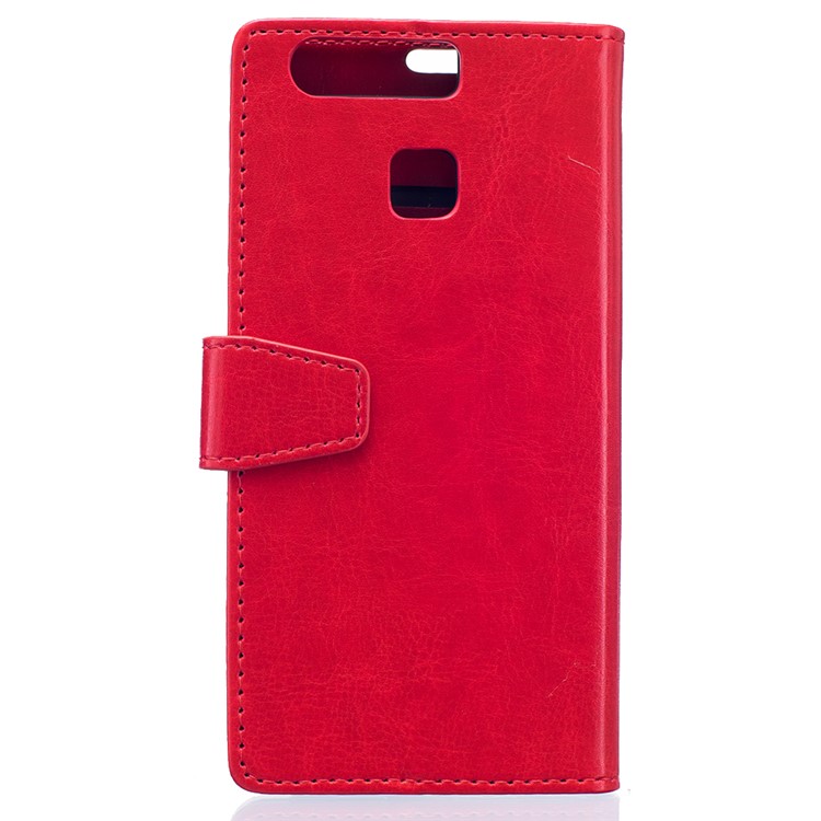 Crazy Horse Leather Wallet Cover Case for Huawei P9 - Red-2