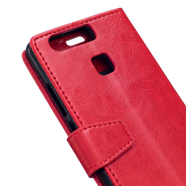 Crazy Horse Leather Wallet Cover Case for Huawei P9 - Red-6