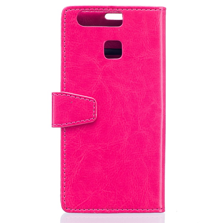 Crazy Horse Leather Wallet Case Cover for Huawei P9 - Rose-2