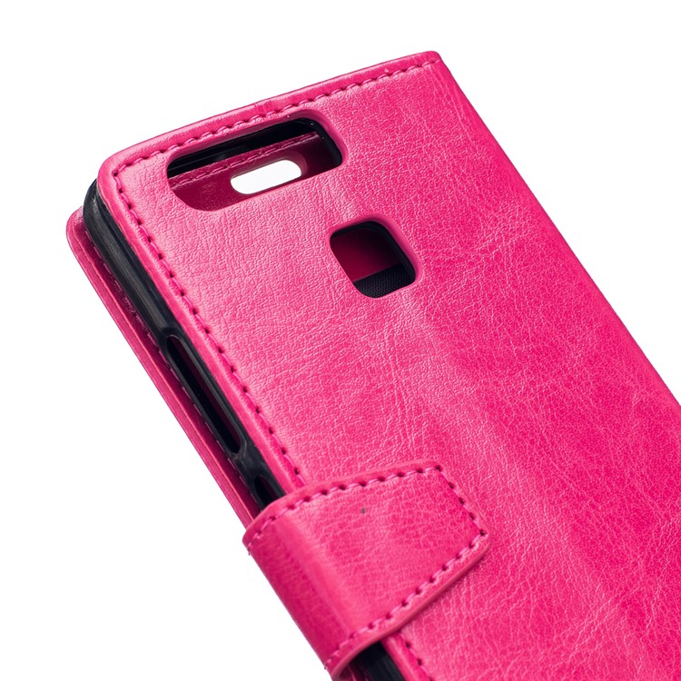 Crazy Horse Leather Wallet Case Cover for Huawei P9 - Rose-6