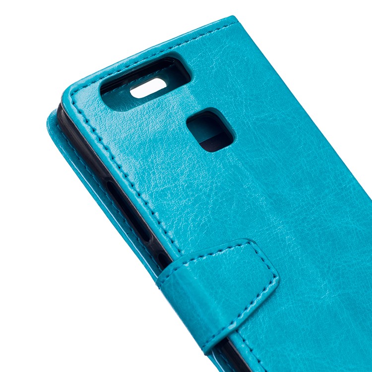Crazy Horse PU Leather Wallet Case for Huawei P9 - Blue-4