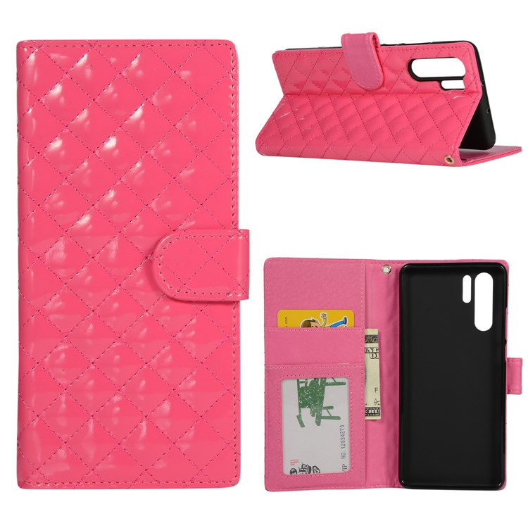 Glossy Stitching Grid Leather Wallet Stand Case for Huawei P30 Pro - Rose-1