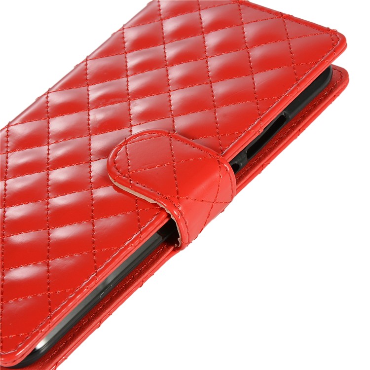 Glossy Stitching Grid Leather Wallet Case for Huawei Honor 10 Lite - Red-10