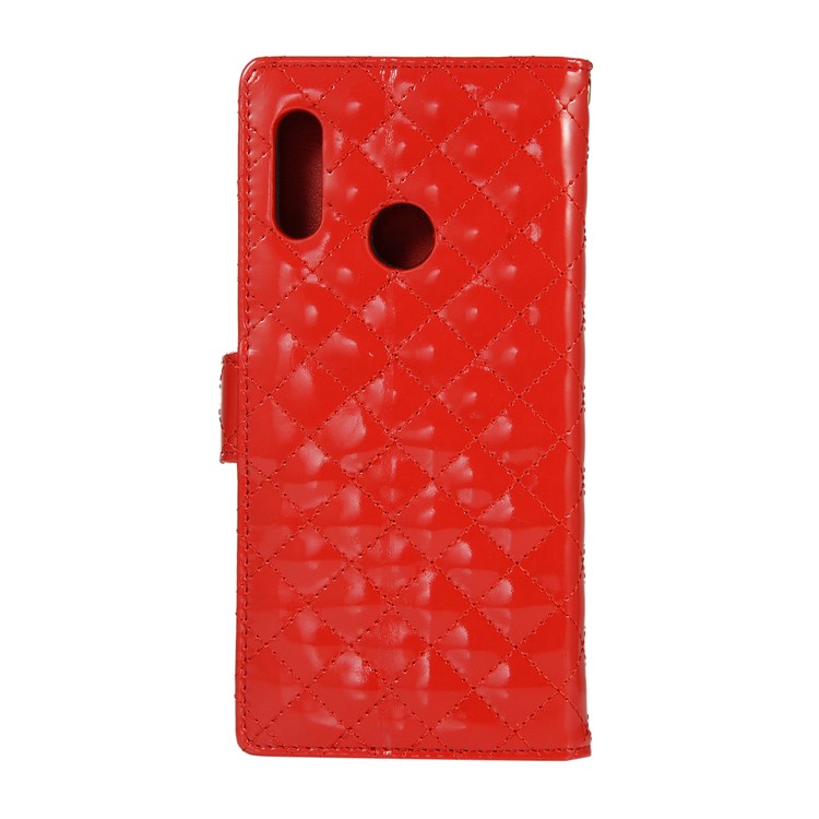 Glossy Stitching Grid Leather Wallet Case for Huawei Honor 10 Lite - Red-3