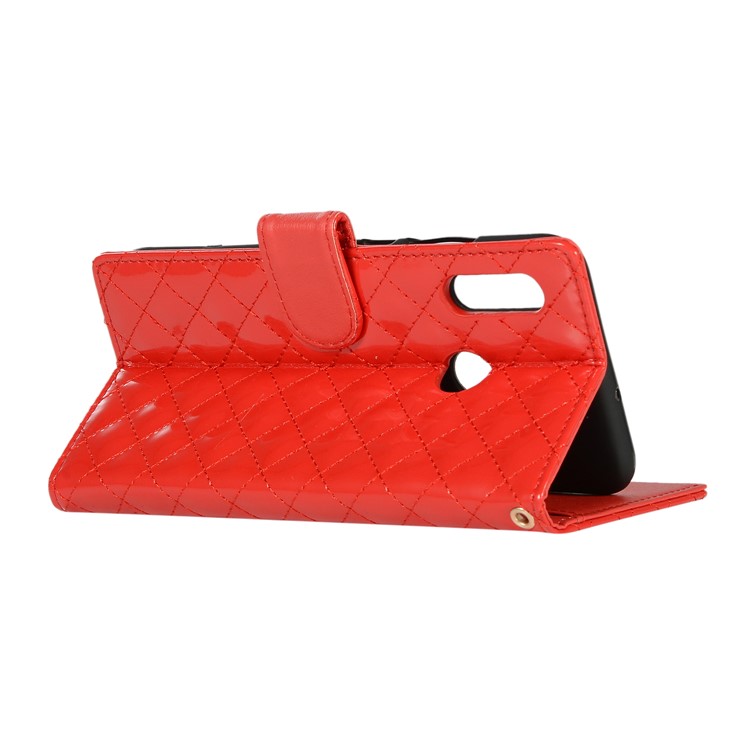 Glossy Stitching Grid Leather Wallet Case for Huawei Honor 10 Lite - Red-7