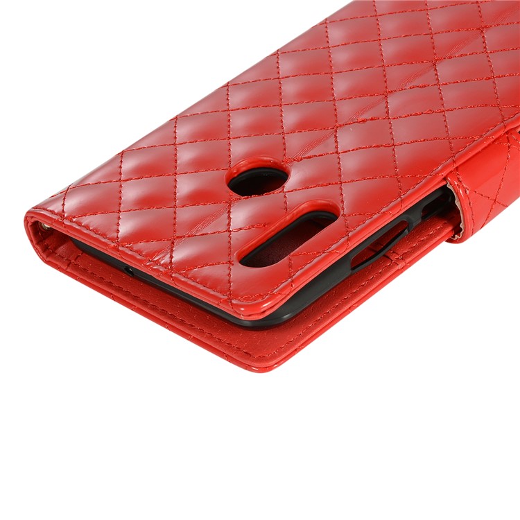 Glossy Stitching Grid Leather Wallet Case for Huawei Honor 10 Lite - Red-8