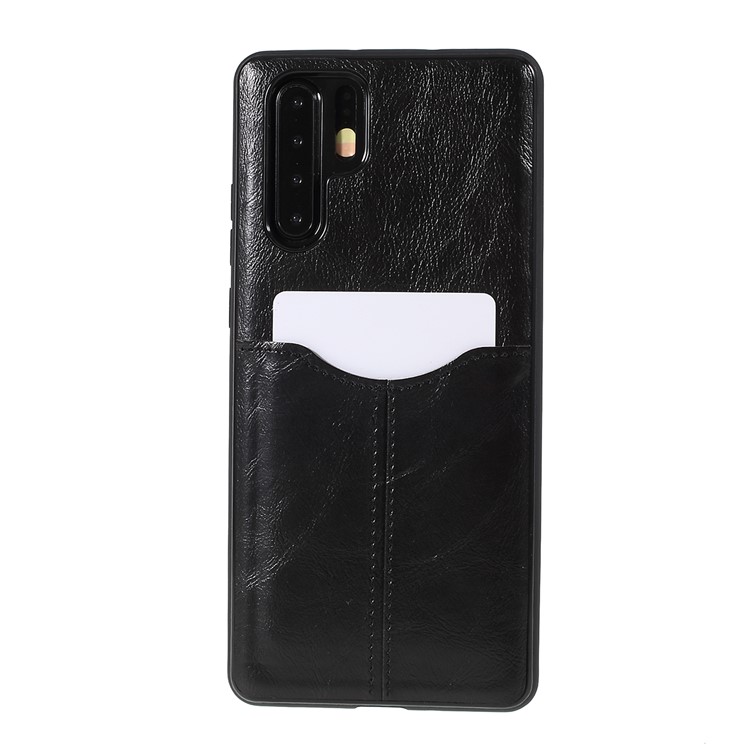 Business Card Slot PU Leather Coated TPU Mobile Phone Cover Casing for Huawei P30 Pro - Black-1