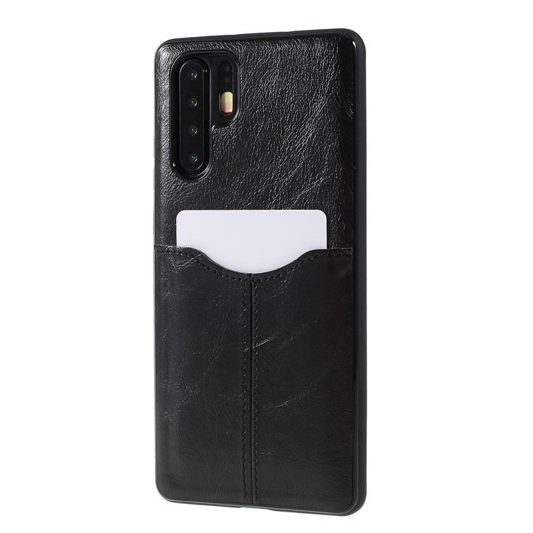 Business Card Slot PU Leather Coated TPU Mobile Phone Cover Casing for Huawei P30 Pro - Black-5