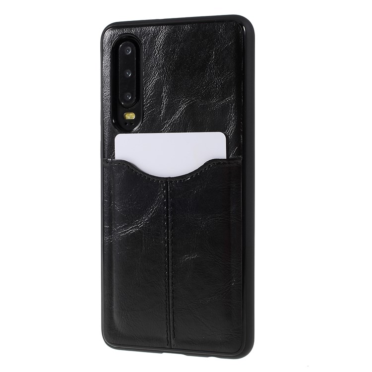 Business Card Slot PU Leather Coated TPU Mobile Phone Cover for Huawei P30 - Black-5