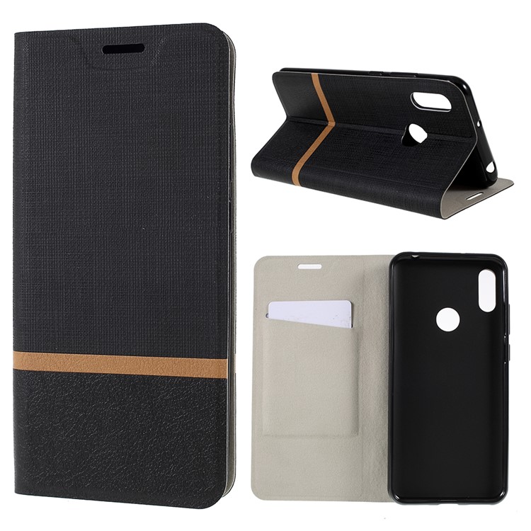 Cross Pattern Leather Card Holder Phone Cover (Built-in Steel Sheet) for Huawei Y6 (2019) - Black-1