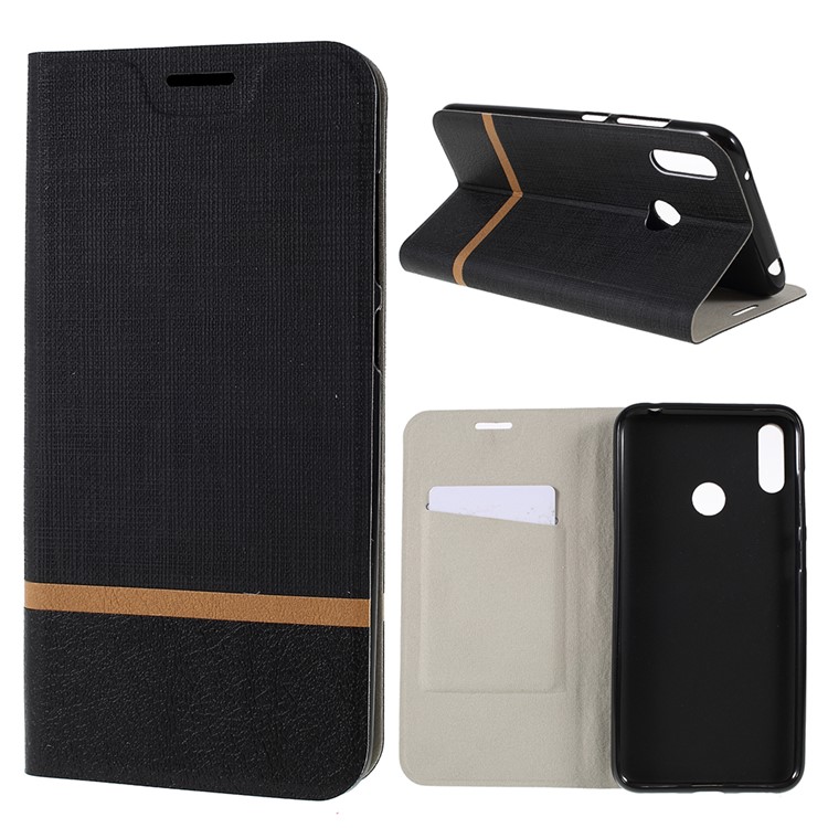 Cross Pattern Leather Card Holder Phone Cover (Built-in Steel Sheet) for Huawei Y7 (2019) - Black-1