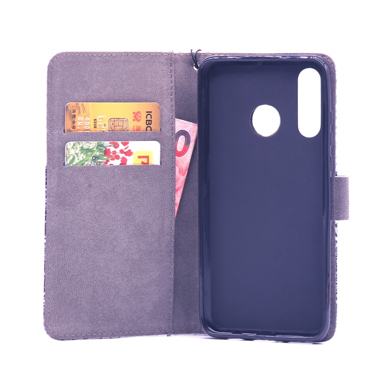 Laser Carving Pattern Printing Wallet Leather Case with Strap for Huawei P30 Lite / nova 4e - Blue Butterfly-4