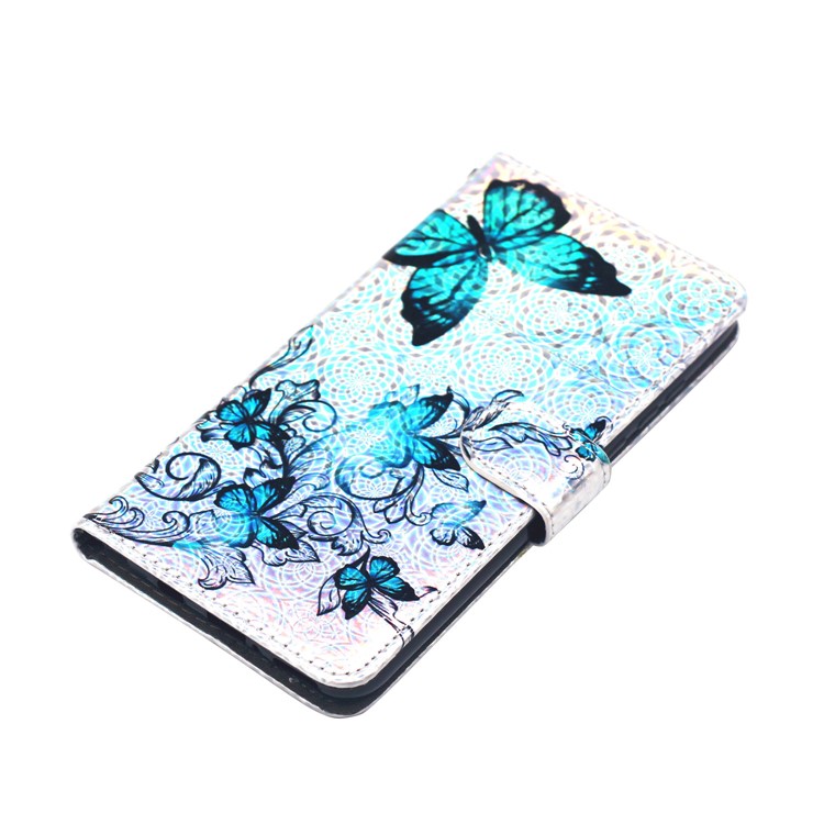 Laser Carving Pattern Printing Wallet Leather Case with Strap for Huawei P30 Lite / nova 4e - Blue Butterfly-5