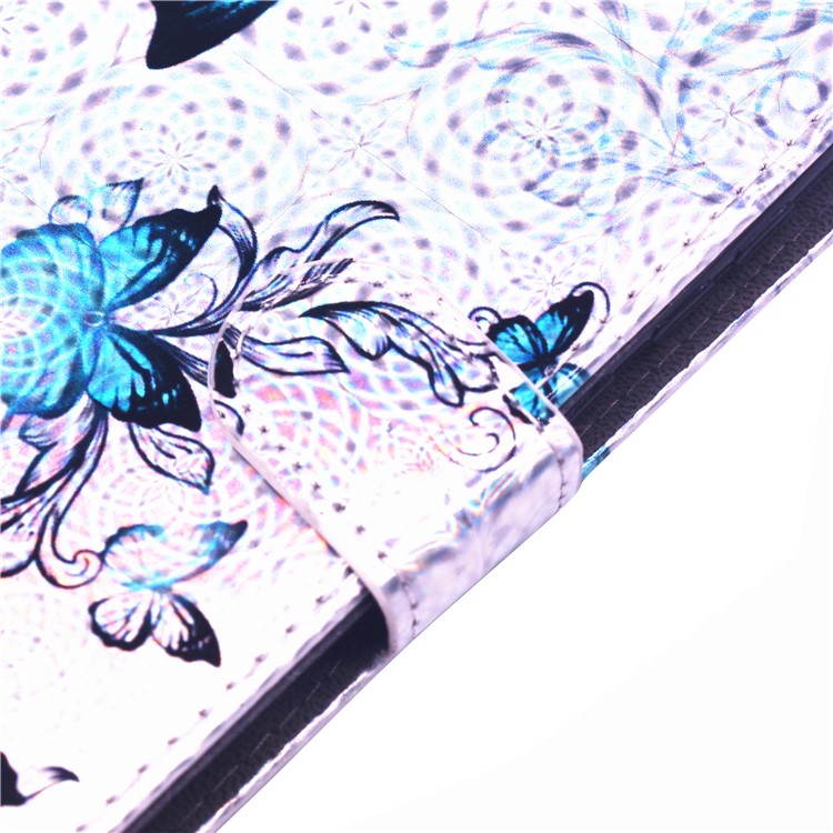 Laser Carving Pattern Printing Wallet Leather Stand Case with Strap for Huawei P30 Pro - Blue Butterfly-5