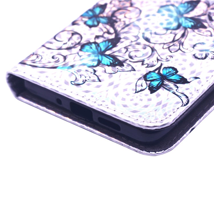 Laser Carving Pattern Printing Wallet Leather Stand Case with Strap for Huawei P30 Pro - Blue Butterfly-6