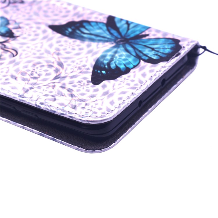 Laser Carving Pattern Printing Wallet Leather Stand Case with Strap for Huawei P30 Pro - Blue Butterfly-7