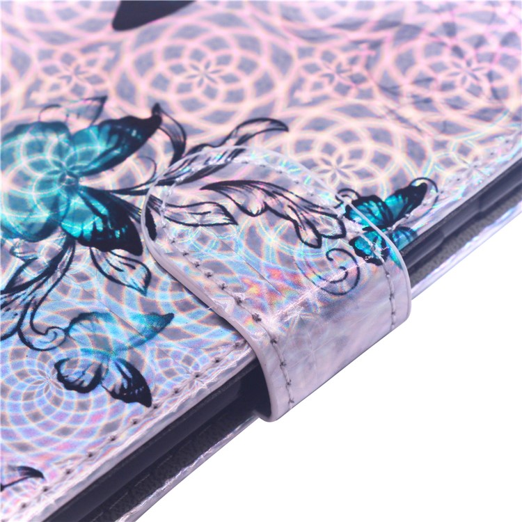 Laser Carving Pattern Printing Wallet Leather Stand Case with Strap for Huawei Y7 (2019)/Y7 Prime (2019) - Blue Butterfly-9