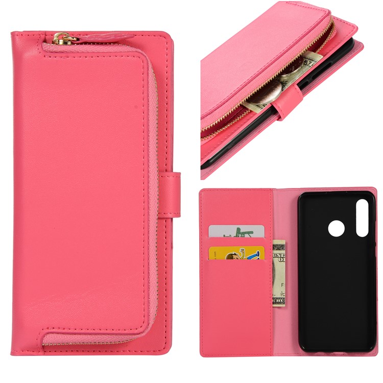 Genuine Leather Wallet Phone Case with Zipper Pocket for Huawei P30 Lite / nova 4e - Rose-1