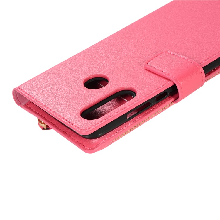 Genuine Leather Wallet Phone Case with Zipper Pocket for Huawei P30 Lite / nova 4e - Rose-6