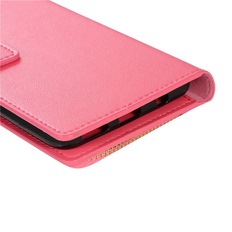 Genuine Leather Wallet Phone Case with Zipper Pocket for Huawei P30 Lite / nova 4e - Rose-7