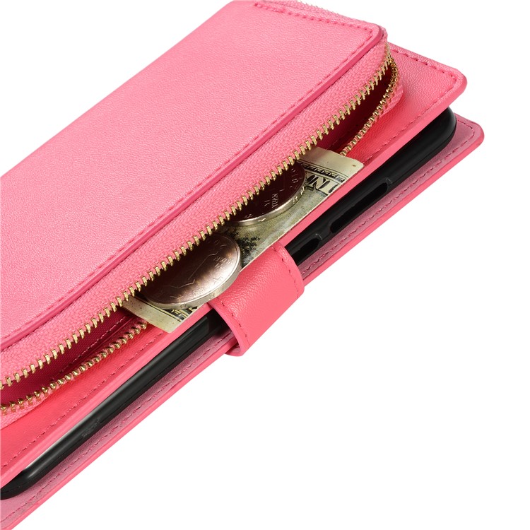 Genuine Leather Wallet Phone Case with Zipper Pocket for Huawei P30 Lite / nova 4e - Rose-9