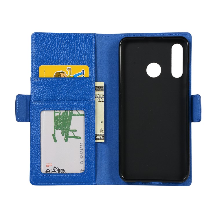 Litchi Texture Genuine Leather Wallet Stand Phone Cover for Huawei P30 Lite/Huawei nova 4e - Blue-3