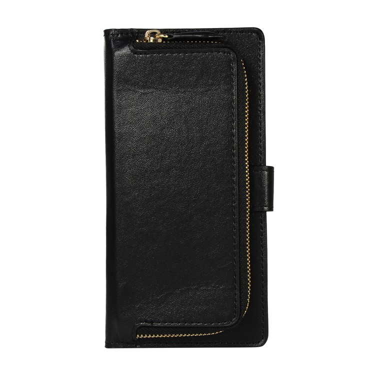 Genuine Leather Wallet Phone Case with Zipper Pocket for Huawei P30 Pro - Black-1