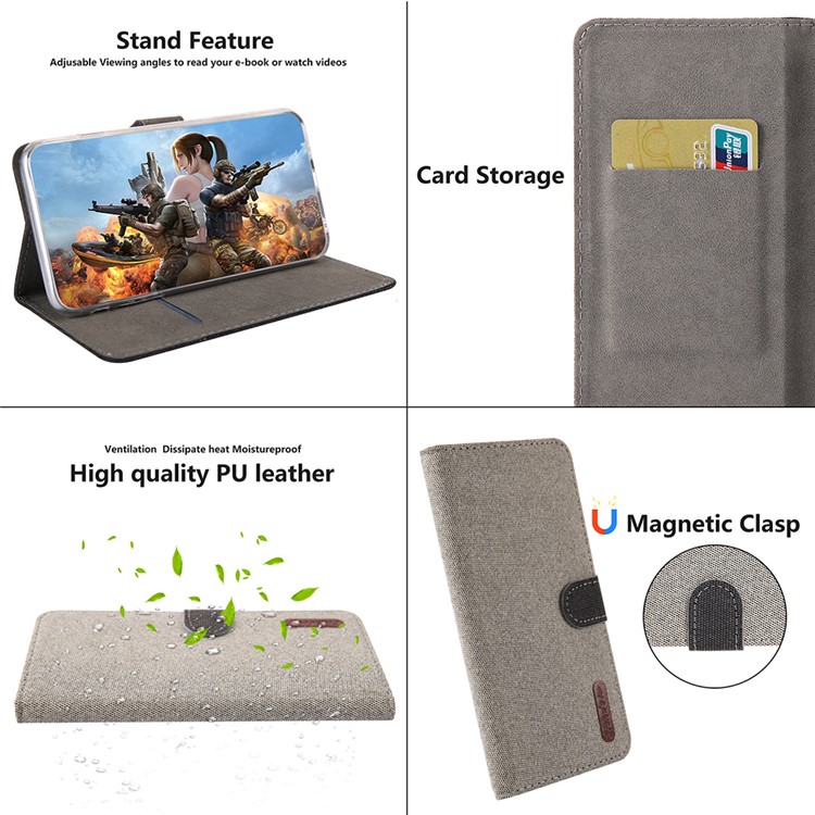 Linen Fabric PU Leather+TPU Card Storage Phone Case for Huawei P Smart (2019) / Nova Lite 3 (Japan) - Khaki-6