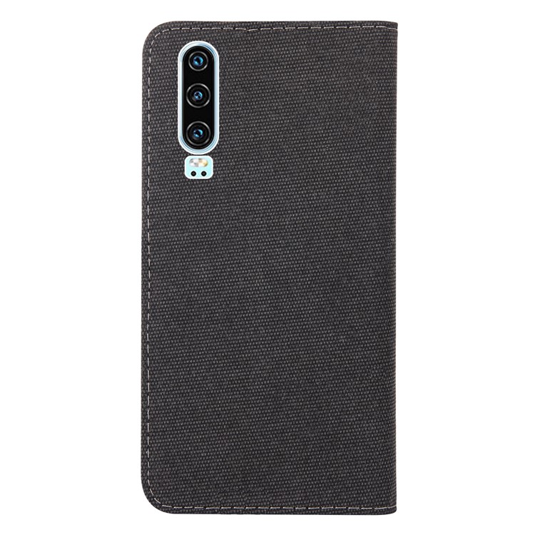 Linen Fabric PU Leather Card Storage Phone Case for Huawei P30 - Black-2