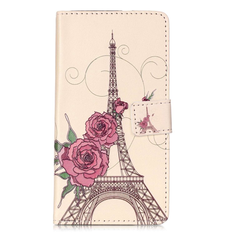 Embossment Leather Wallet Stand Case for Huawei P9 Lite - Eiffel Tower and Roses-1