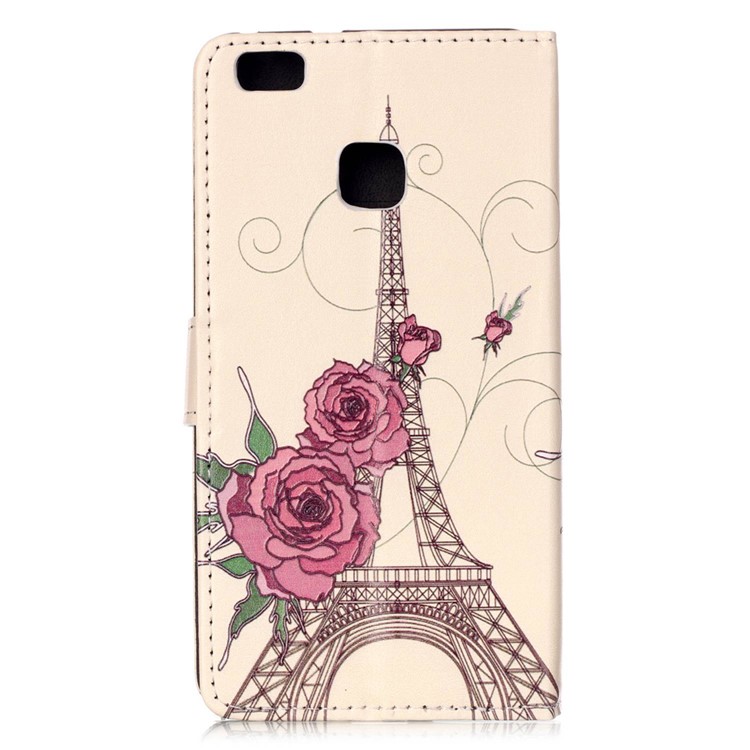 Embossment Leather Wallet Stand Case for Huawei P9 Lite - Eiffel Tower and Roses-2