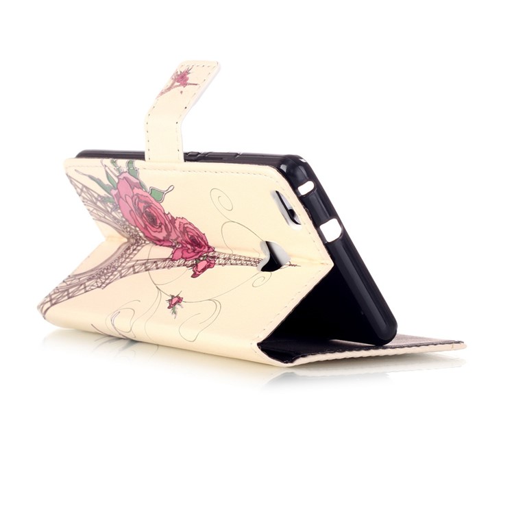 Embossment Leather Wallet Stand Case for Huawei P9 Lite - Eiffel Tower and Roses-3