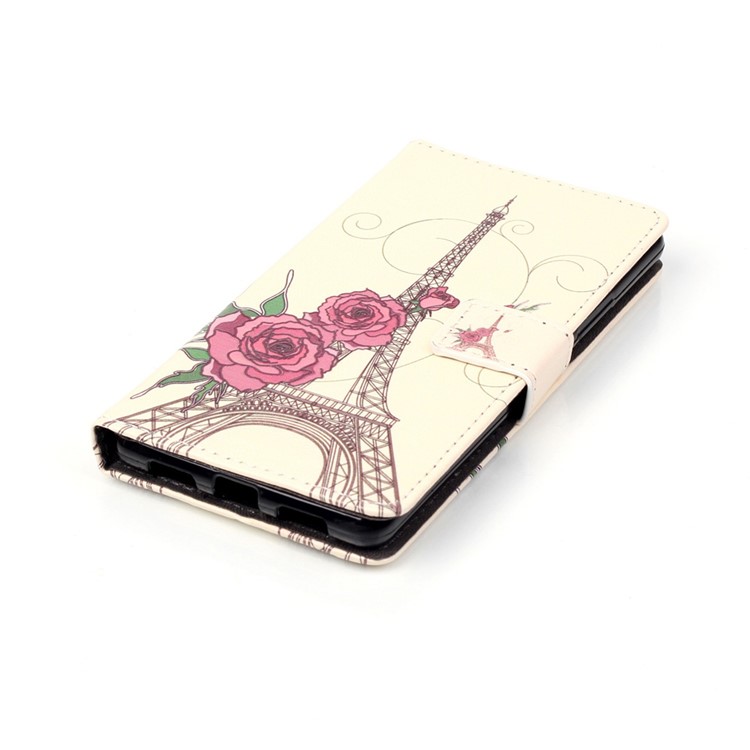 Embossment Leather Wallet Stand Case for Huawei P9 Lite - Eiffel Tower and Roses-4