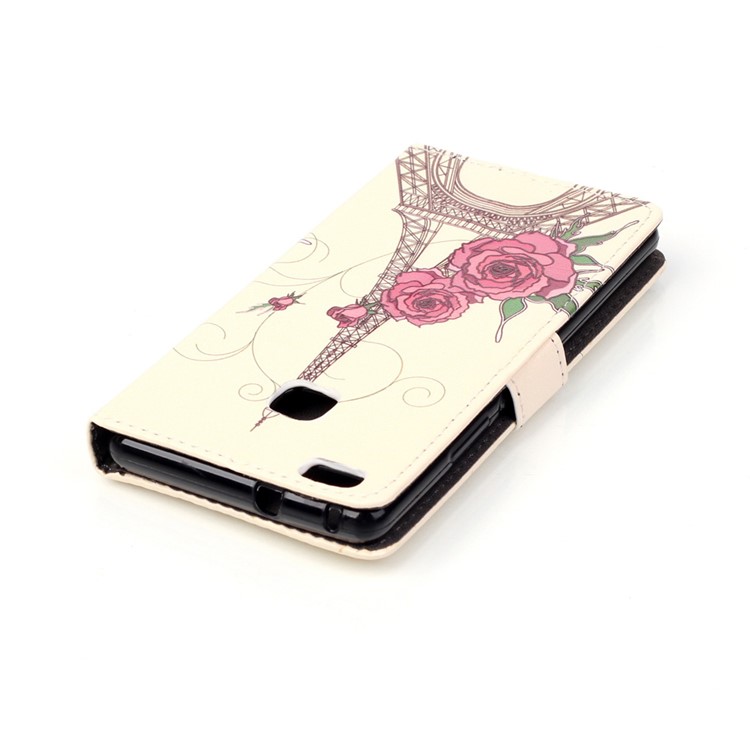 Embossment Leather Wallet Stand Case for Huawei P9 Lite - Eiffel Tower and Roses-5