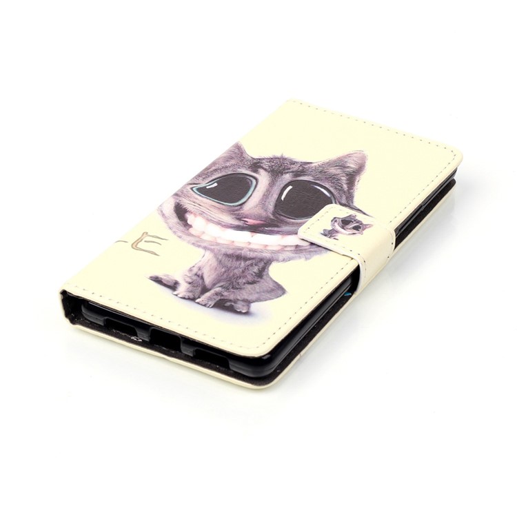 Embossment Leather Wallet Stand Case for Huawei P9 Lite - A Cat with Big Eyes-4