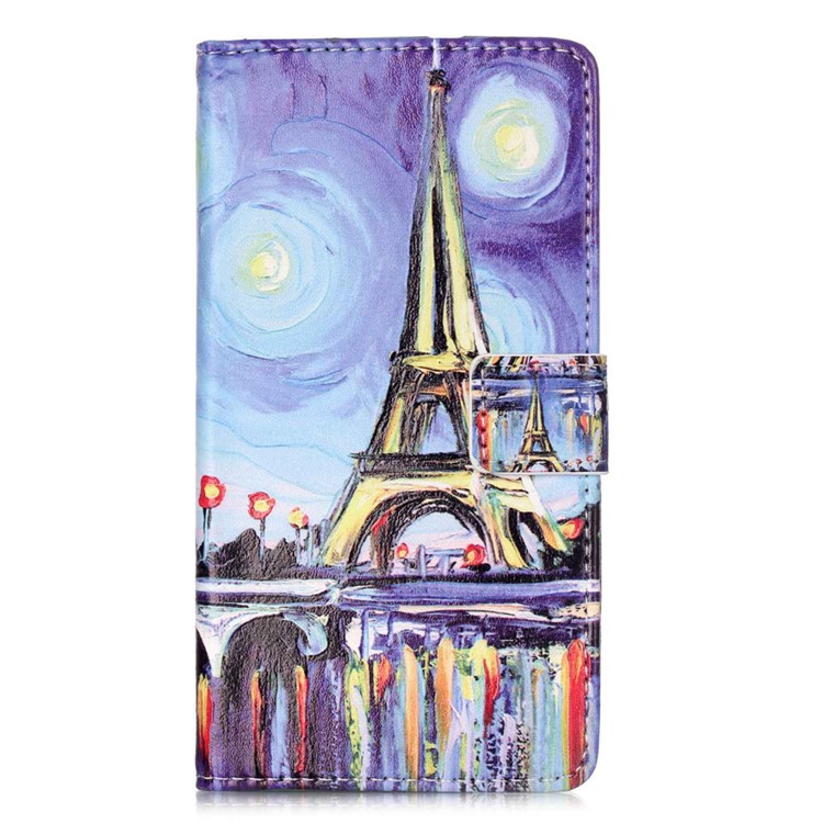 Embossment Leather Wallet Stand Case for Huawei P9 Lite - Oil Painting-1