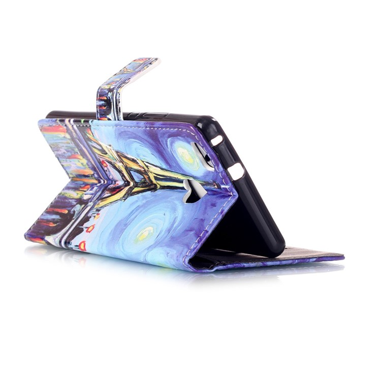 Embossment Leather Wallet Stand Case for Huawei P9 Lite - Oil Painting-3