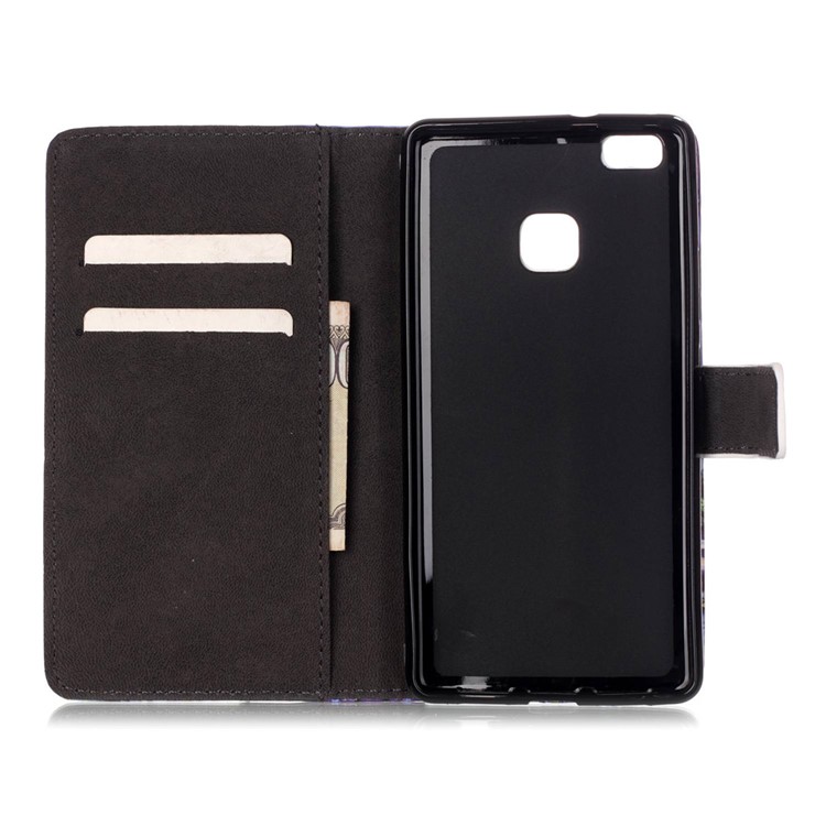 Embossment Leather Wallet Stand Case for Huawei P9 Lite - Oil Painting-6