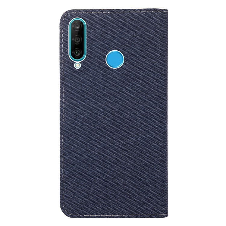 Linen Fabric PU Leather Card Storage Phone Case for Huawei P30 Lite / nova 4e - Dark Blue-2