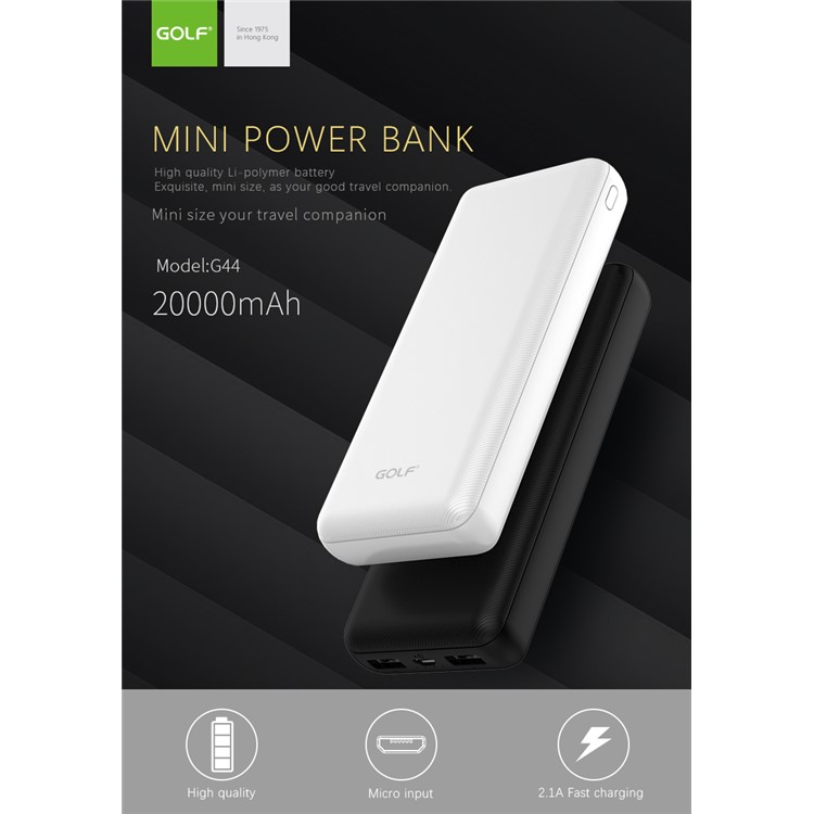 GOLF G44 20000mAh Mini Power Bank with Double USB Outputs - White-4