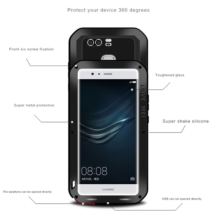LOVE MEI for Huawei P9 Shockproof Dropproof Dustproof Protection Case - Black-3