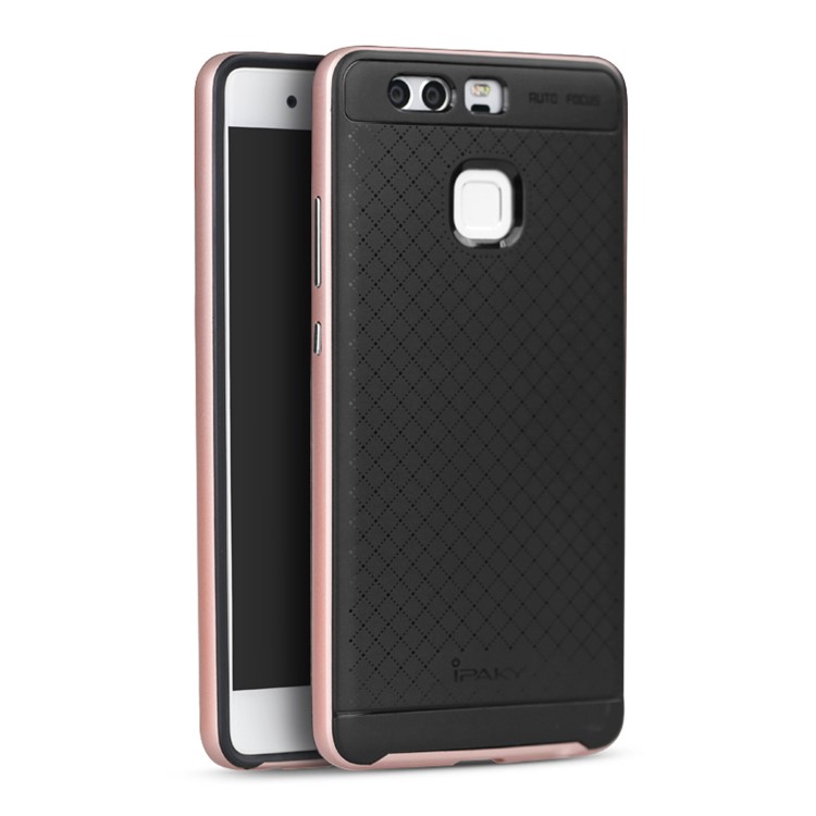 IPAKY 2-piece Plastic bumper + TPU Back Case for Huawei P9 - Rose Gold-1