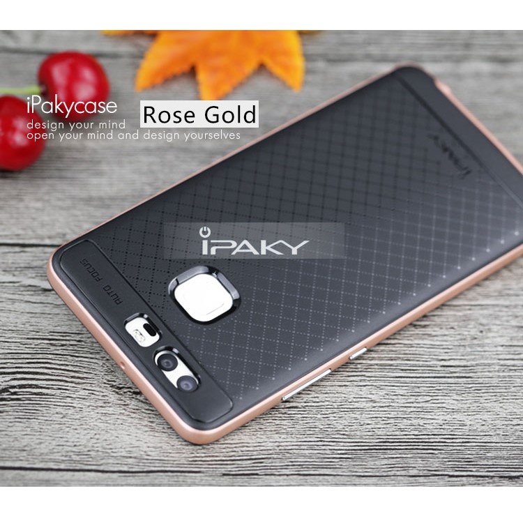 IPAKY 2-piece Plastic bumper + TPU Back Case for Huawei P9 - Rose Gold-2