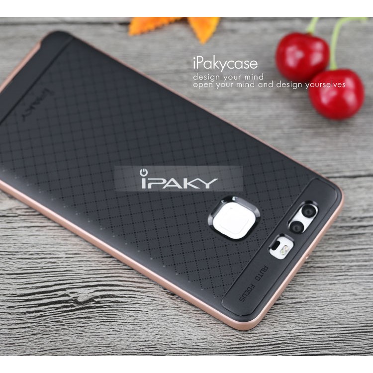 IPAKY 2-piece Plastic bumper + TPU Back Case for Huawei P9 - Rose Gold-3