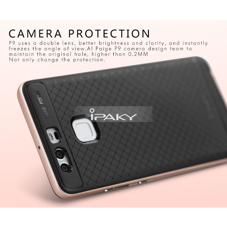 IPAKY 2-piece Plastic bumper + TPU Back Case for Huawei P9 - Rose Gold-4