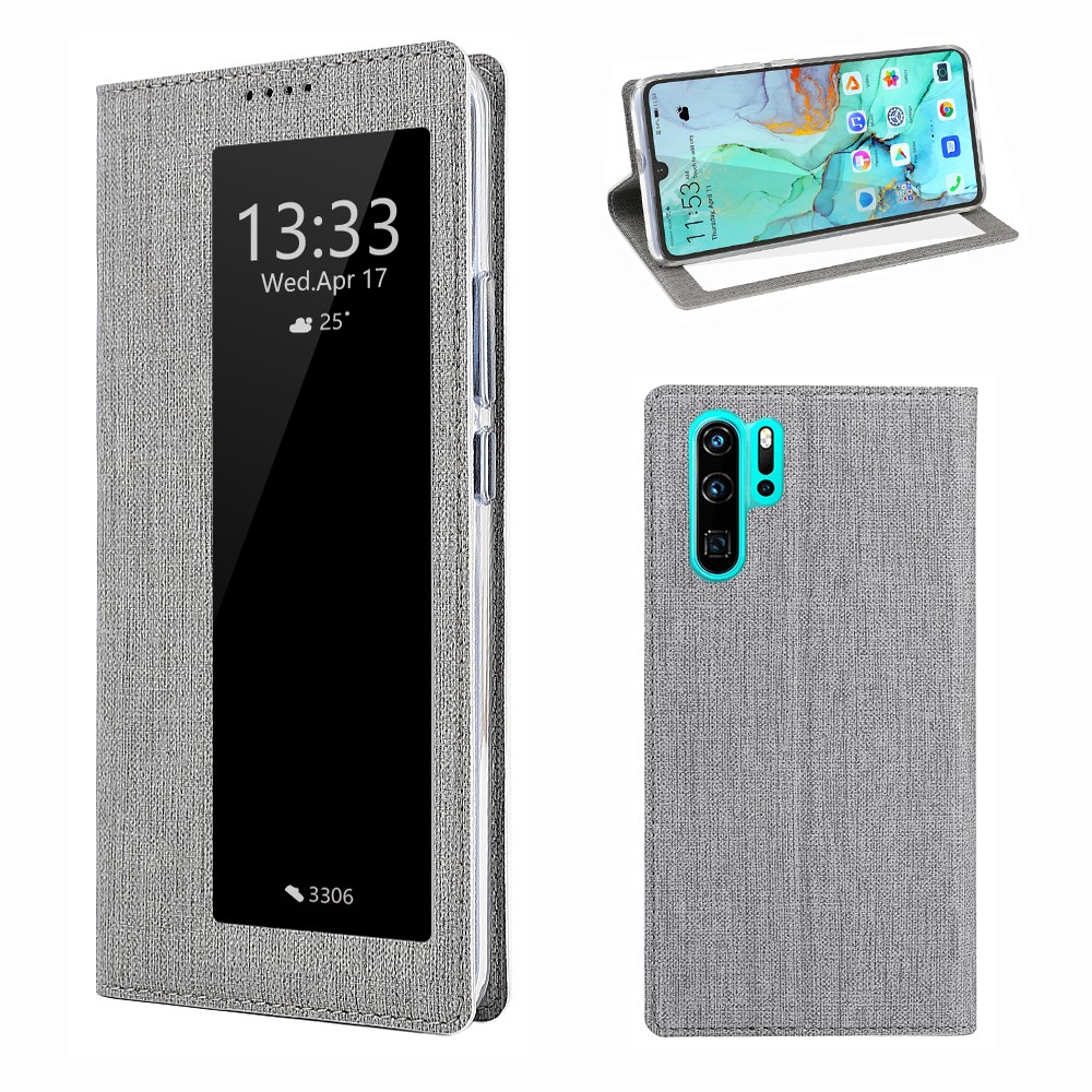 Couverture En Cuir De Téléphone De Secousse De Fenêtre De Texture De Fenêtre De DMX De VILI Avec La Fente De Carte Pour Le Huawei P30 Pro - Gris-1