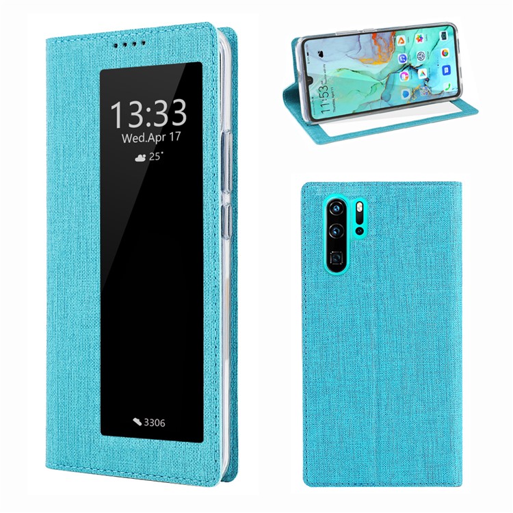 VILI DMX Cruz Vista Da Textura Da Janela De Couro Flip Tampa Do Telefone Com Slot Para Cartão Para Huawei P30 Pro - Azul-1