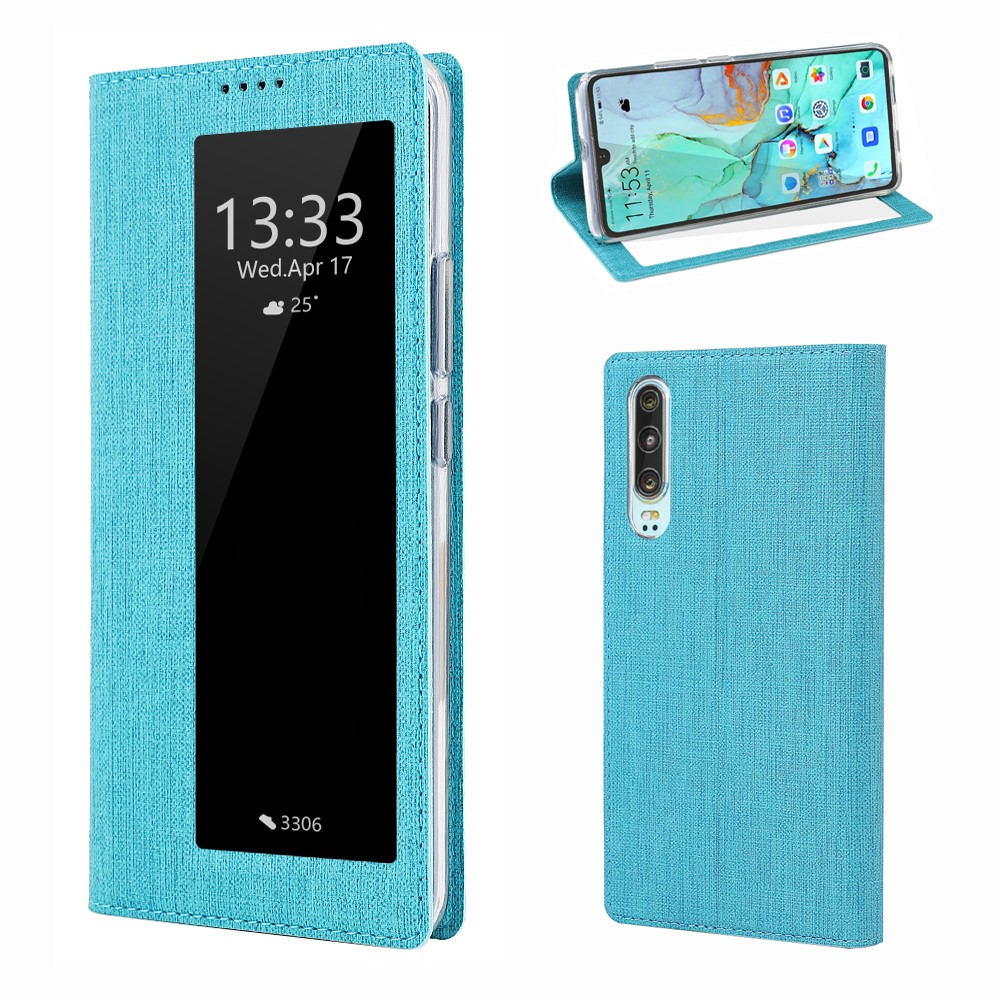 VILI DMX Folding Stand View Window Leather Phone Cover Case for Huawei P30 - Blue-1