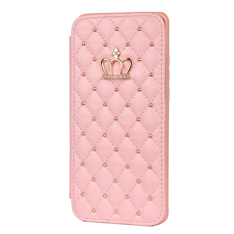 Stitching Rhombus Crown Stand Leather Phone Case Cover with Card Slots for Huawei P30 Pro - Pink-2