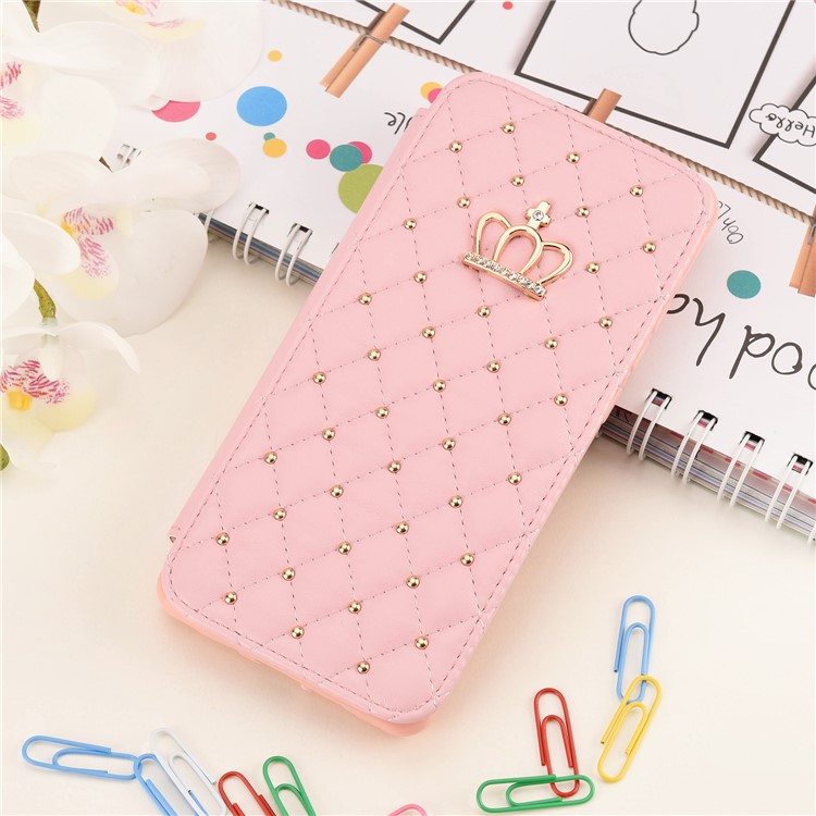 Stitching Rhombus Crown Stand Leather Phone Case Cover with Card Slots for Huawei P30 Pro - Pink-6